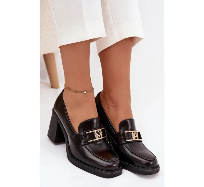 Dámské polobotky na sloupku se zlatým detailem Privelle – čokoládové