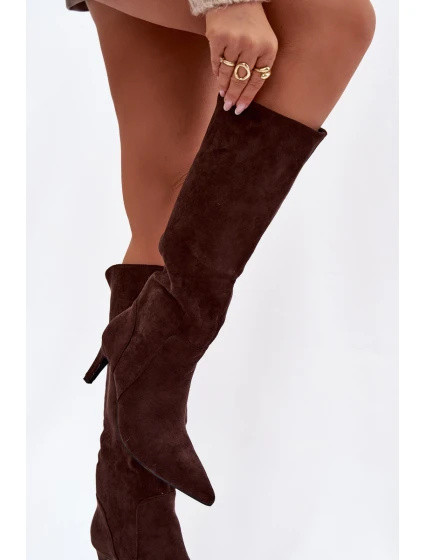 Dámské kozačky na jehlovém podpatku zateplené – čokoládové Arelisse Dámské kozačky na jehlovém podpatku zateplené – čokoládové Arelisse