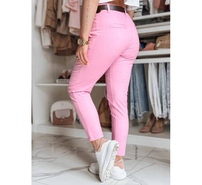 Dámské chinos kalhoty s páskem MODELA růžové FashionStreet UY2565