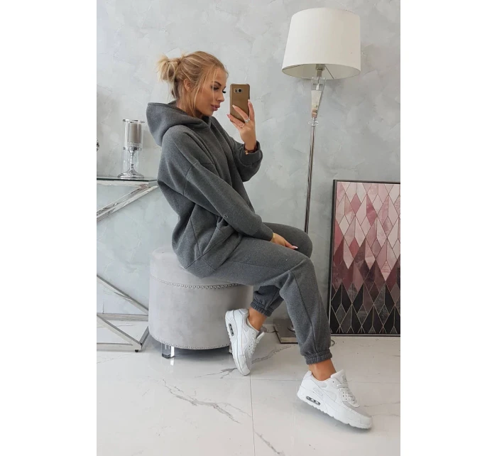 Zateplený set s mikinou s kapucí v grafitové barvě