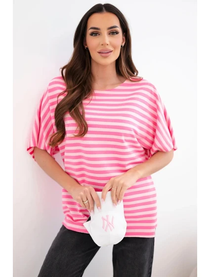 Dámská bavlněná pruhovaná halenka s krátkým rukávem růžová Dámská bavlněná pruhovaná halenka s krátkým rukávem růžová