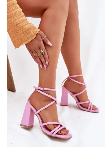 Dámské sandály na podpatku s pásky růžové model 21698669 - Boto Dámské sandály na podpatku s pásky růžové model 21698669 - Boto