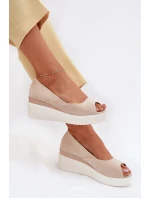 Dámské Sandály Na Klínu Z Eko Semiše Světle Béžové Velira