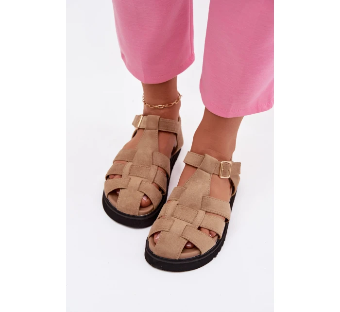Dámské Římské Sandály S Zlatou Přezkou Na Platformě Béžové Terelina