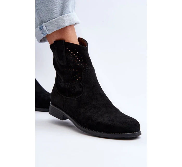 S.Barski dámské prolamované kotníkové boty na plochém podpatku, černé S.Barski dámské prolamované kotníkové boty na plochém podpatku, černé