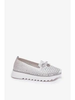 Dámské ažurové polobotky z přírodní kůže – stříbrné