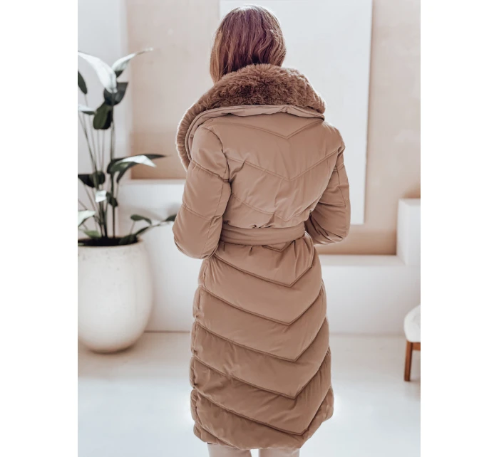 Dámská prošívaná zimní bunda s kožešinou FashionStreet camel TY5077 Dámská prošívaná zimní bunda s kožešinou FashionStreet camel TY5077