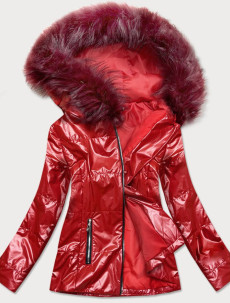 Lehká červená dámská metalická zimní bunda (721ART)