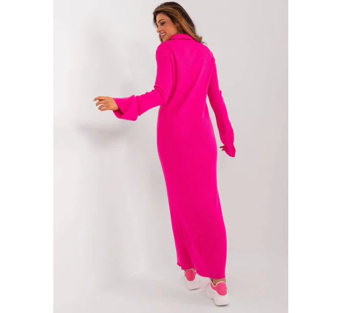 Dámské maxi šaty v růžové fluorescenční barvě se zapínáním na knoflíky model 20137738 - Factory Price