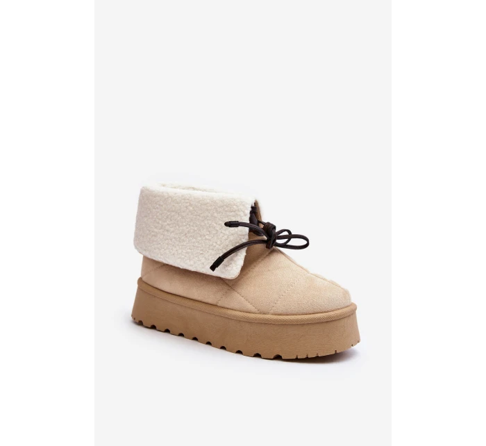 Sněhule na platformě s kožešinou světle béžové model 21644734 - Boto