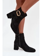 Dámské kotníkové boty na podpatku se zlatým sponou černé Calissa Dámské kotníkové boty na podpatku se zlatým sponou černé Calissa