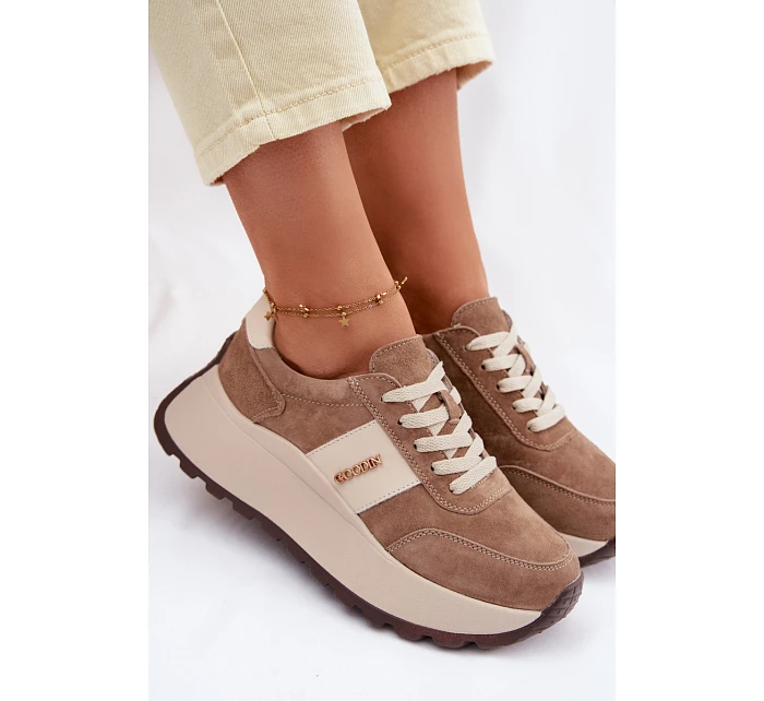 Dámské tenisky na platformě z přírodního semiše tmavě béžové Rosinae Dámské tenisky na platformě z přírodního semiše tmavě béžové Rosinae