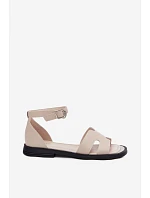 Dámské sandály z pravé kůže na ploché podrážce Vinceza 62305 Béžové