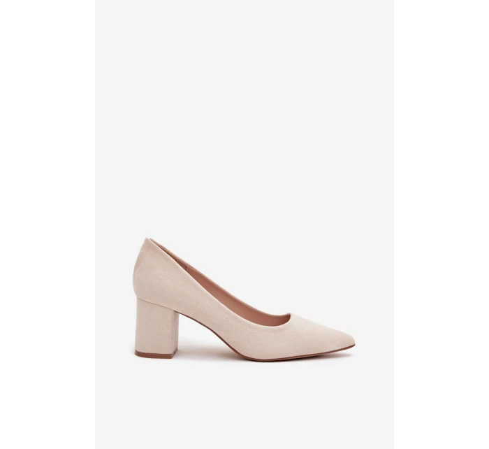 Dámské lodičky se špičatou špičkou na blokovém podpatku Pavira – béžové Dámské lodičky se špičatou špičkou na blokovém podpatku Pavira – béžové