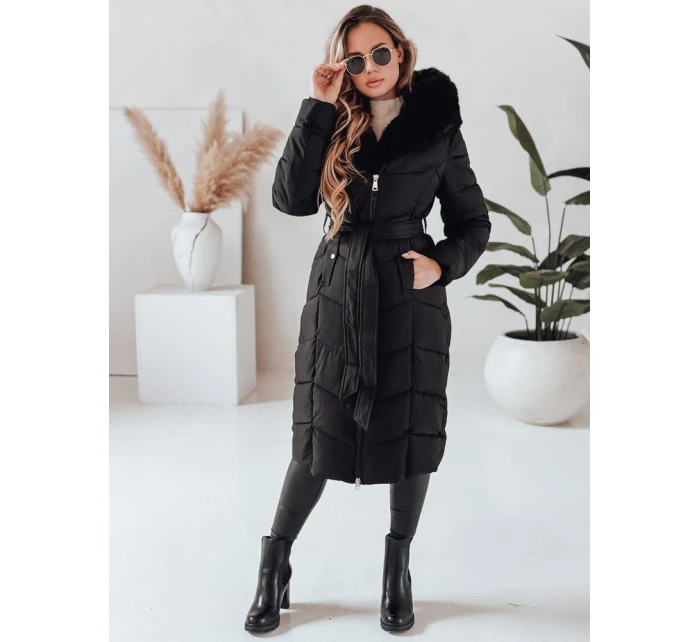Dámská zimní dlouhá prošívaná bunda s kožešinou černá model 21991288 - Dstreet