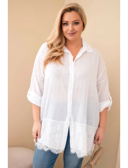 Dámská košile Plus Size bavlněná s krajkovým model 21886519 bílá - K-Fashion