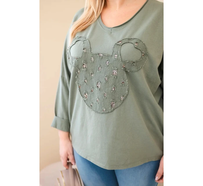 Dámská bavlněná blůza Plus Size s V výstřihem khaki Dámská bavlněná blůza Plus Size s V výstřihem khaki