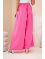Dámské široké bavlněné kalhoty s gumou v pase růžové