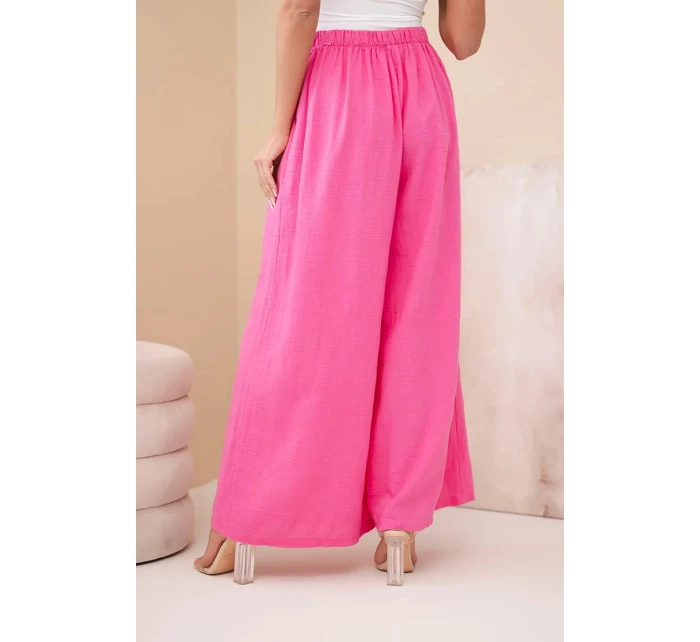 Dámské široké bavlněné kalhoty s gumou v pase růžové