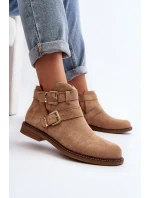 Dámské botky na plochém podpatku s pásky béžové model 21647703 - Boto Dámské botky na plochém podpatku s pásky béžové model 21647703 - Boto