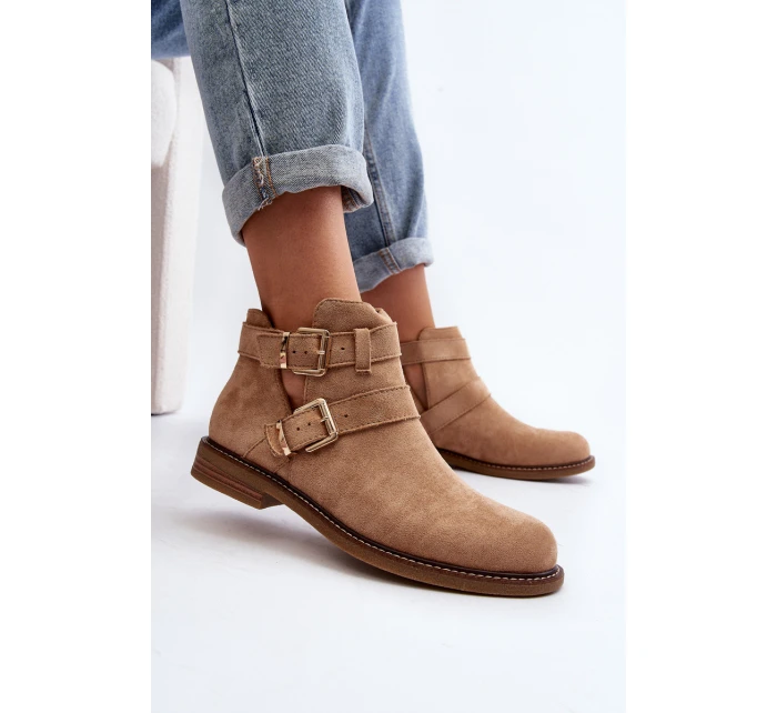 Dámské botky na plochém podpatku s pásky béžové model 21647703 - Boto Dámské botky na plochém podpatku s pásky béžové model 21647703 - Boto