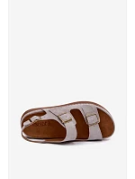 Kožené semišové dámské sandály s přezkami Vinceza 79620 šedé