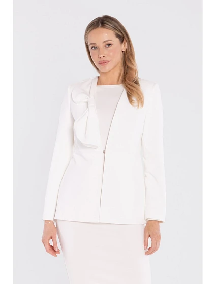 S432 Elegantní sako s ozdobnou mašlí - ecru