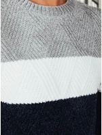 Pánský svetr s kulatým výstřihem šedý tmavě modrý Dstreet model 21994012 - FashionStreet