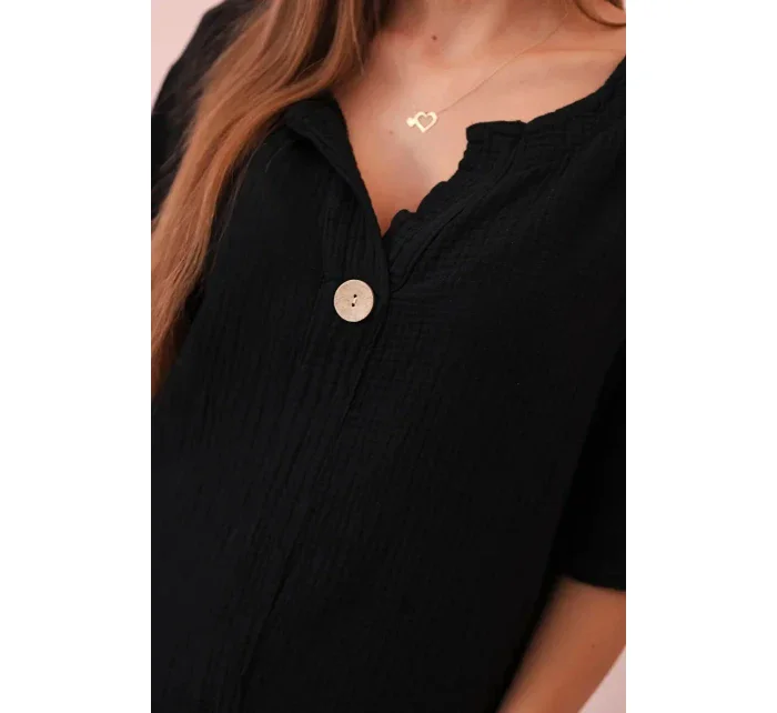 Dámská mušelínová košile s knoflíkem černá Dámská mušelínová košile s knoflíkem černá