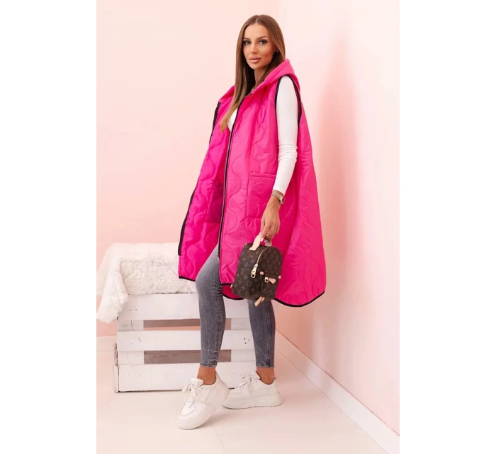 Dámská prošívaná vesta Plus Size s kapucí na zip růžová Dámská prošívaná vesta Plus Size s kapucí na zip růžová