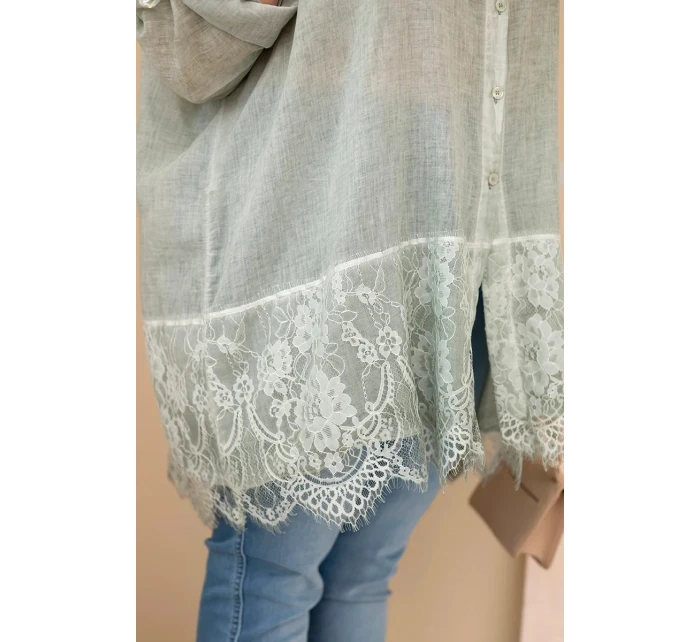 Dámská košile Plus Size bavlněná s krajkovým zakončením khaki Dámská košile Plus Size bavlněná s krajkovým zakončením khaki