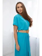Dlouhé šaty s ozdobným páskem 6012F modré - Kesi