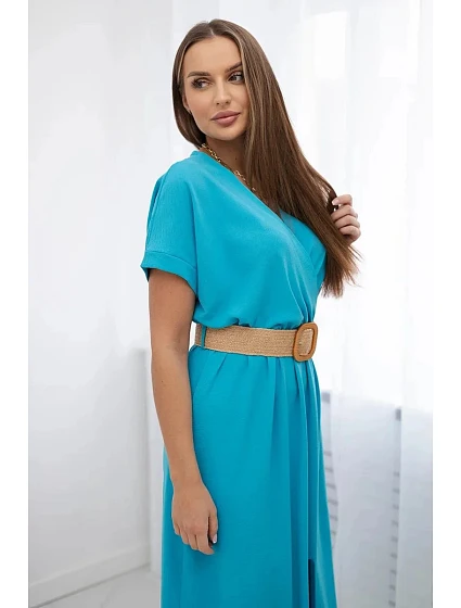 Dlouhé šaty s ozdobným páskem model 20976143 modré - Kesi
