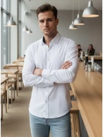 Pánská elegantní hladká bílá košile SLIM FIT FashionStreet DX2618 Pánská elegantní hladká bílá košile SLIM FIT FashionStreet DX2618