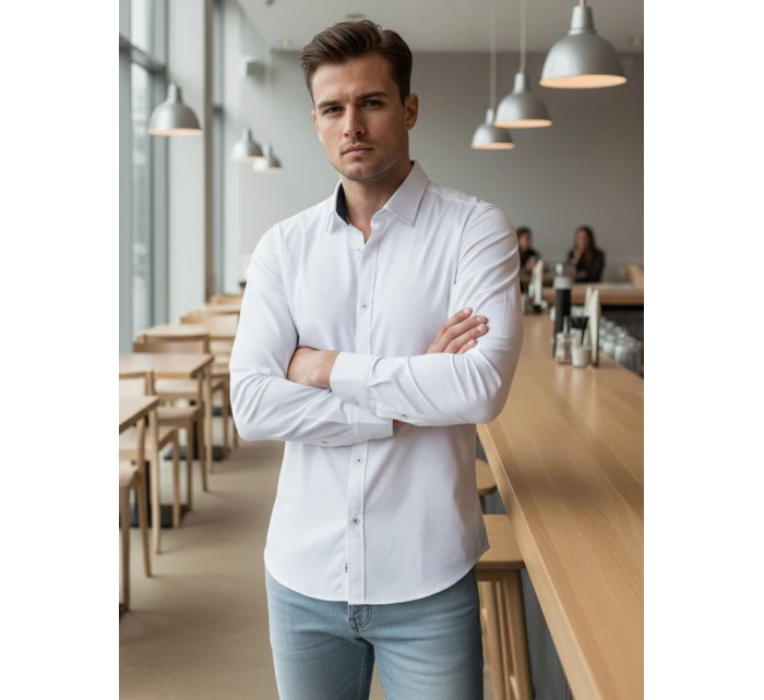 Pánská elegantní hladká bílá košile SLIM FIT FashionStreet DX2618 Pánská elegantní hladká bílá košile SLIM FIT FashionStreet DX2618