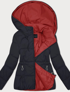 Tmavě modro-červená oboustranná dámská krátká bunda s kapucí (16M2153-215)