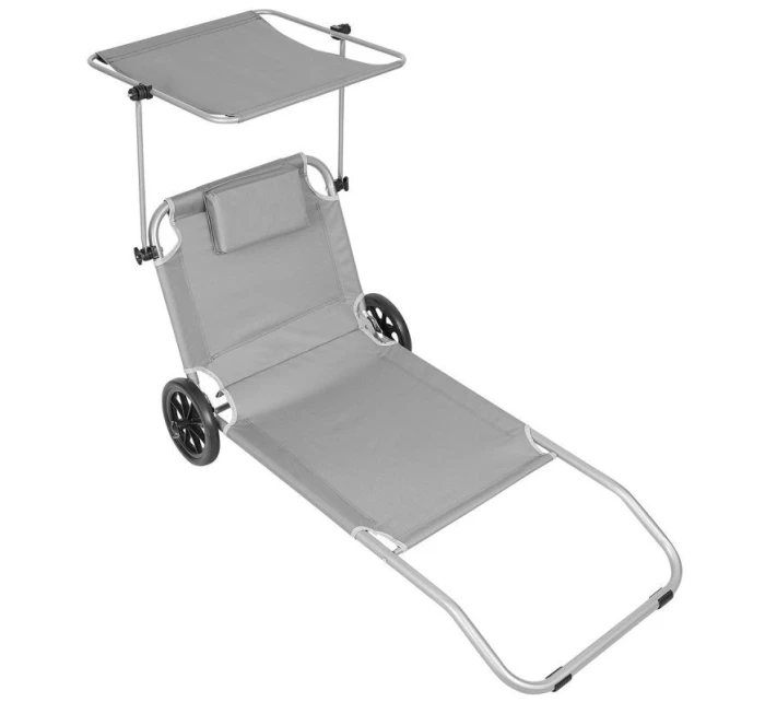 Skládací plážové lehátko se stříškou na kolečkách 116x62x62-90CM šedé Skládací plážové lehátko se stříškou na kolečkách 116x62x62-90CM šedé