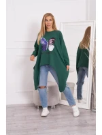 Oversize halenka s potiskem tmavě zelená