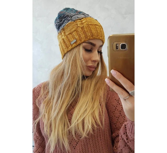 Fleecová čepice Dolores K303 mustard+black+sea Fleecová čepice Dolores K303 mustard+black+sea