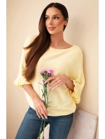 Dámský svetr typu netopýr s kulatým výstřihem žlutý Dámský svetr typu netopýr s kulatým výstřihem žlutý