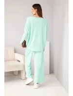 Dámský viskózový komplet s volnou blůzou a kalhotami mátový