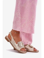 Dámské sandály na plochém podpatku s ozdobným detailem S.Barski KV51-080 zlaté Dámské sandály na plochém podpatku s ozdobným detailem S.Barski KV51-080 zlaté