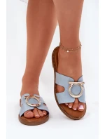 Dámské sandály na plochém podpatku s ozdobou model 21697150 Modré - VINCEZA