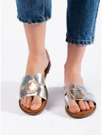 Moderní sandály dámské stříbrné bez podpatku Moderní sandály dámské stříbrné bez podpatku