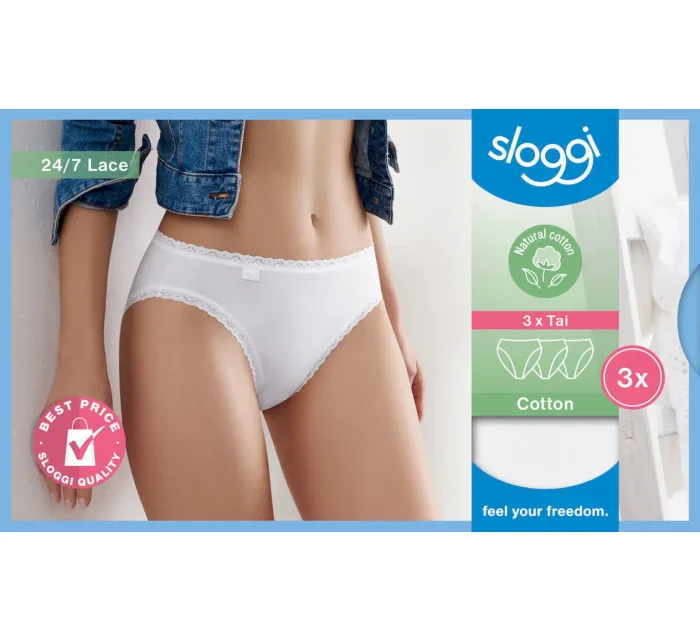 Dámské kalhotky Sloggi 24/7 Cotton Lace Tai C3P bílé Dámské kalhotky Sloggi 24/7 Cotton Lace Tai C3P bílé