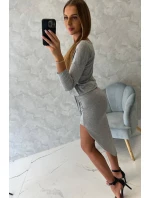 Asymetrické šaty, 3/4 rukávy, šedé