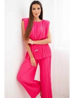 Dámský viskózový komplet s halenkou a širokými kalhotami růžový model 22025284 - K-Fashion Dámský viskózový komplet s halenkou a širokými kalhotami růžový model 22025284 - K-Fashion