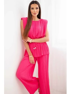 Dámský viskózový komplet s halenkou a širokými kalhotami růžový model 22025284 - K-Fashion
