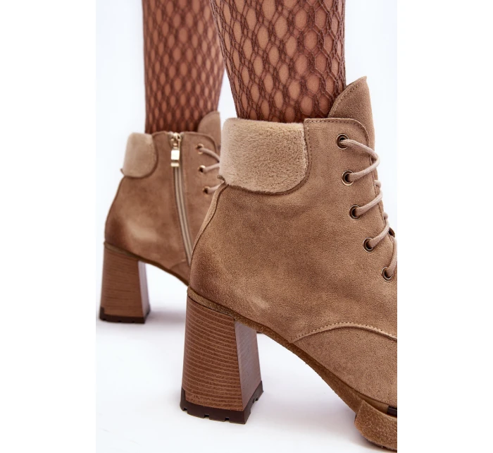 Botky Zamszové Šněrovací Na Sloupku Bežové Lemar Flomes