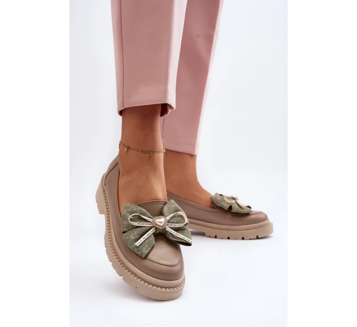 Dámské kožené mokasíny s mašlí Laura Messi 2787 Beige